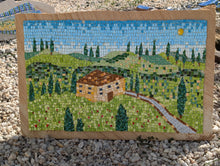 Load image into Gallery viewer, Mosaic artwork of a Tuscan house and landscape placed in a garden