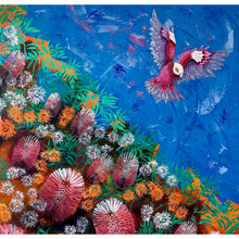 Load image into Gallery viewer, Colourful painting of a galah and banksias