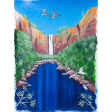 Load image into Gallery viewer, Scenic painting of a waterfall and bridge with birds and animals. Kakadu National Park
