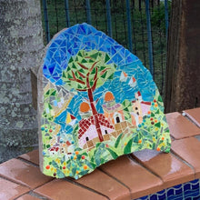 Load image into Gallery viewer, Mosaic artwork of Ravello, Amalfi Coast, Italy, displayed beside a pool
