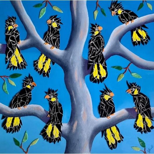 Painting & Mosaic - Unity, Family of Eight Cockatoos